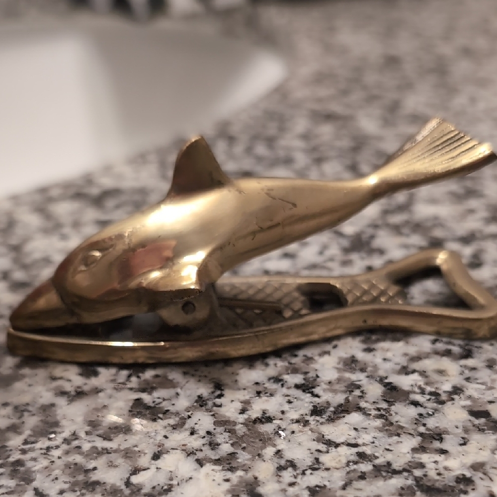 Vintage Brass Dolphin-Shaped Bottle Opener Paperclip